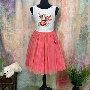 📌Sweet Heart Rose Embroidered Flower Girl, Formal, Wedding Party Dress